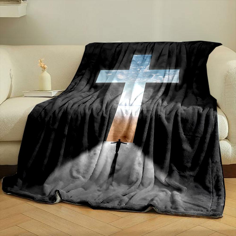 Cross Shape Seaside Sky Blanket Printed Blanket for Living Room Bed Couch lunch break Soft Cozy Blanket for Friend's festival Gift