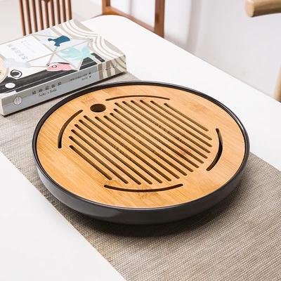 Bamboo Tea Tray Drainage Water Storage Kungfu Tea Set Living Room Coffee Table Drain Tray Storage Supplies Melamine Tea Tray