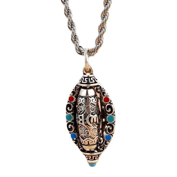 Xiangxu Sechs-Silben-Mantra Drehbarer Anhänger Halskette - Unisex Retro Mode