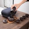 1Set-Travel Tea Set Portable Kung Fu Tea Set Ceramic Teapot Tea Canister Tea Cup Outdoor Quick Cup Tea Canister Leather Bag