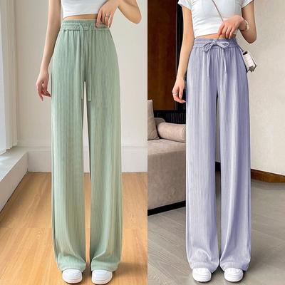 Boy Baggy Geniş Bacak Pantolon Rahat Elastik Yüksek Bel Düz Pantalones Yaz Bayan Pantolon Kore Sweatpants