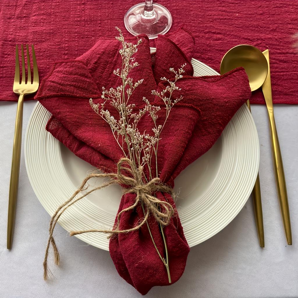 6 Stück einfarbige Servietten im Bohème-Stil, einfache und rustikale quadratische Stoffservietten, Tischdekoration