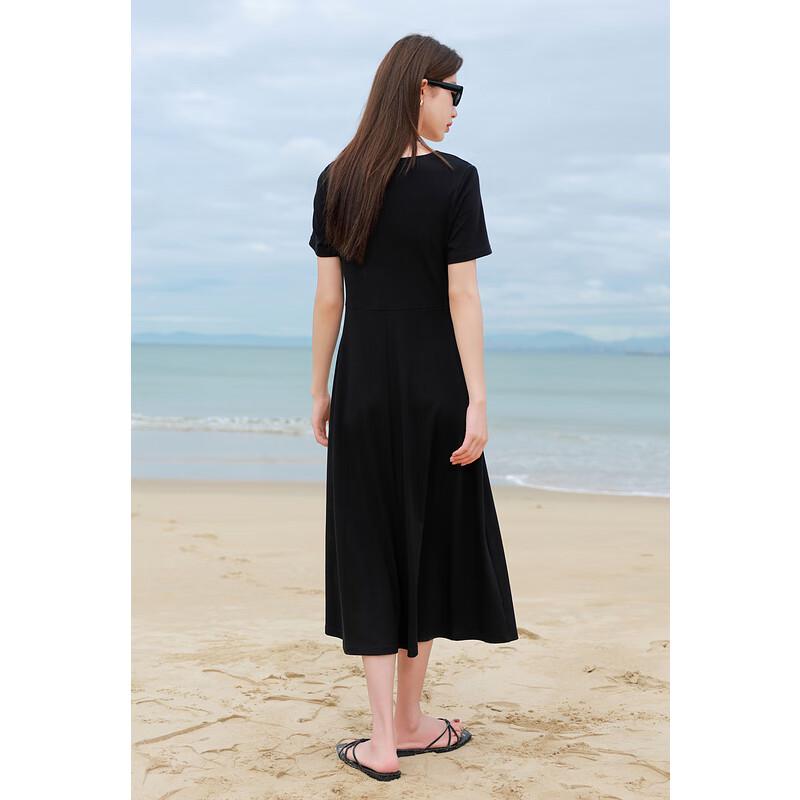 Sancai Plus Size V-Neck Short Sleeve Cross-Strap Little Black Dress