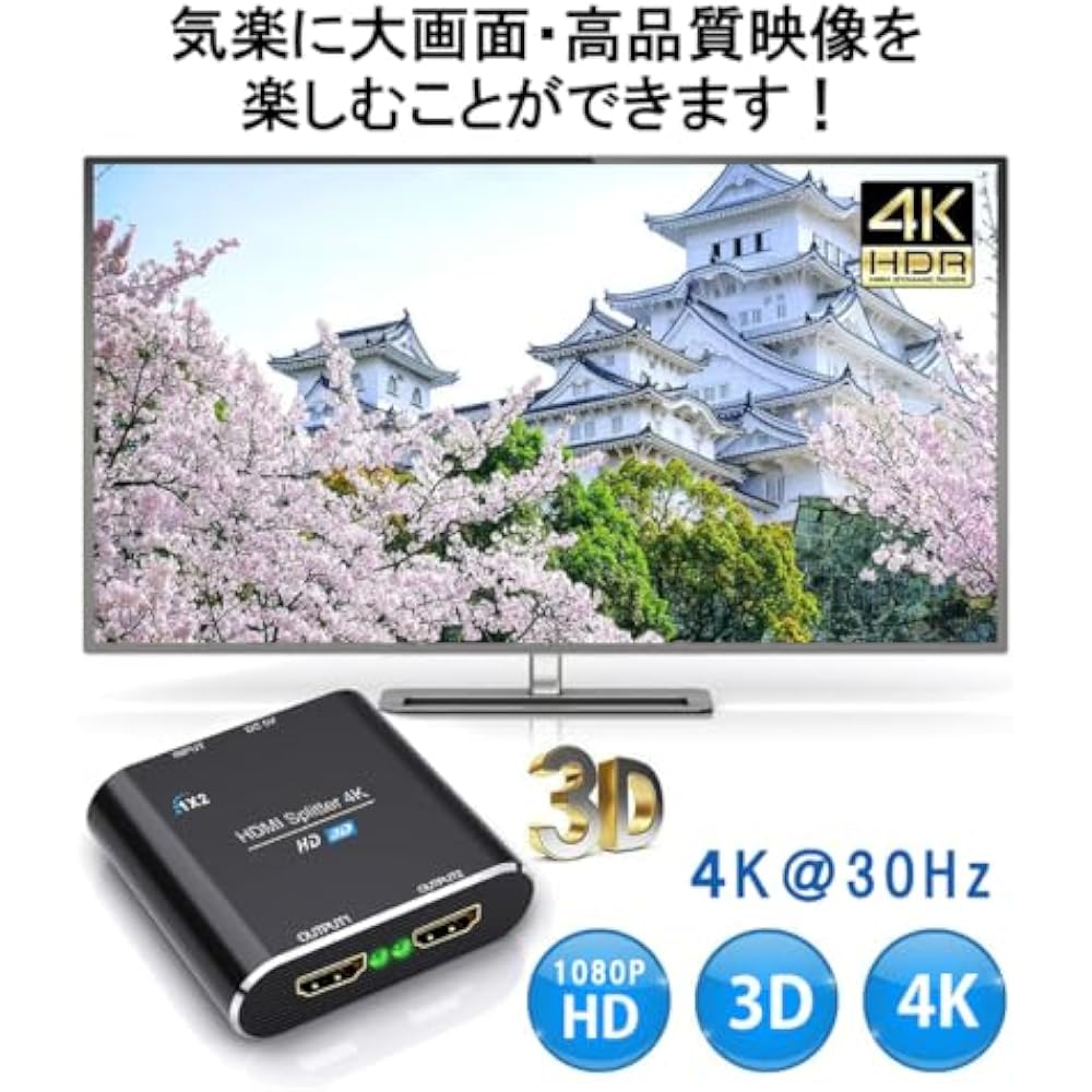 Wise HDMI Splitter, HDMI Splitter, 1 Input, 2 Outputs, Simultaneous Output, HDCP2.2, 4K/3D/1080P ...
