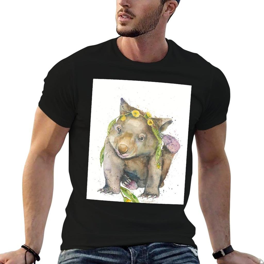 Australian Wombat with Eucalyptus Wreath TShirt Quick Dry Travel TShirt