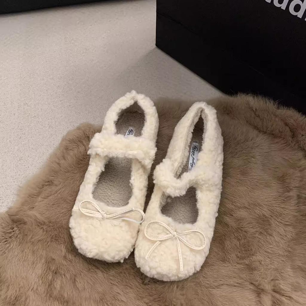 Fairy Wind Lamb Wool French Wool Shoes Female 2025 Winter New Sole with Mary Jane Doudou Cotton Shoes