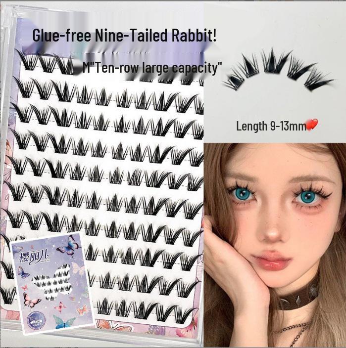 Ying Lier Natural Cluster Fox-Eye Eyelashes - Beginner-Friendly and Glue-Free