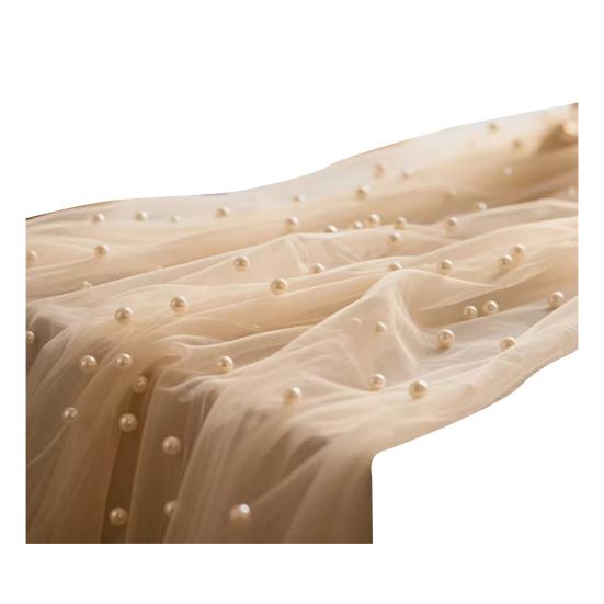 Faux Pearl Gauze Table Runner Boho Sheer Tulle Fabric Table Runner for Wedding Bridal Shower Birthday Party Dining Table Decor