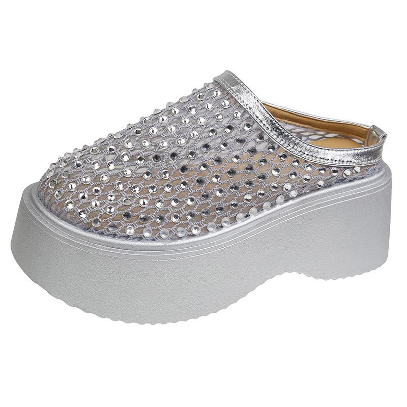 Papuci de vară 2025 cu talpă groasă, cu cap de geantă, pentru femei, de exterior, la modă și versatili, casual, leneși, cu un singur pedal, sandale semi-papuci