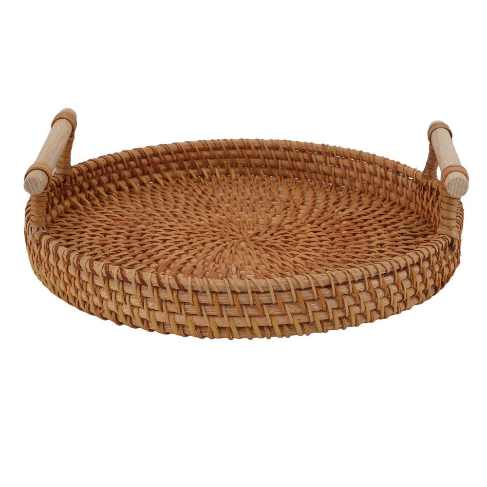 Multi Purpose With Hand Grip Woven Tray Woven Vine Natural Texture Tea Tray Retro Style Smooth Snack Plate Afternoon Tea