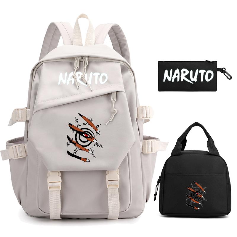 3Pcs/set Anime Naruto Backpack Nylon Backpack with Lunch Bag for Girl Boy Student Back To Schoolbag Men Women Leisure Travel Bag