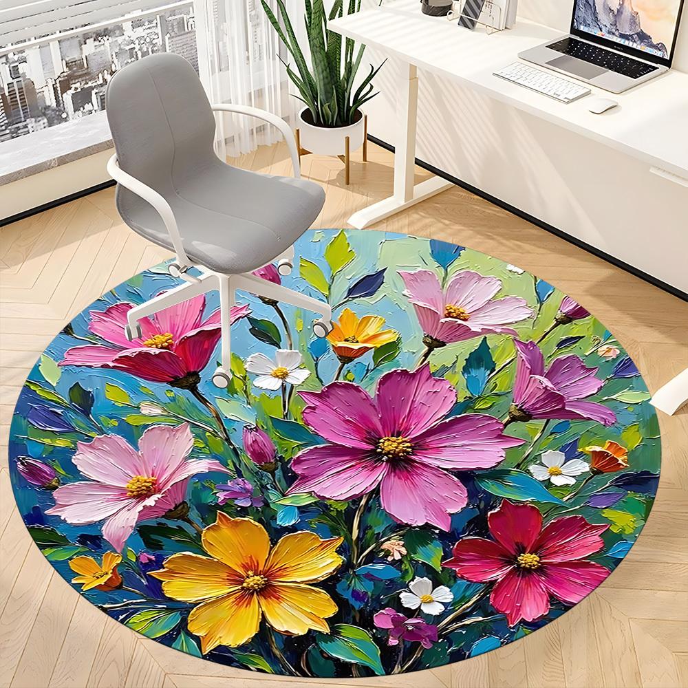 1 Stück Blumiges Bouquet Büro Runder Teppich, Indoor-Matte Geeignet Für Büro, Unter Bürostühlen Schlafzimmer Wohnzimmer Heimdekoration, Raumdeko D154