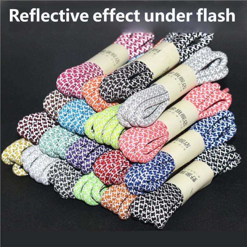 Reflective Polyester Shoelaces 120cm Long Anti Slip Woven Round Shoe Laces Replacement For Sneakers Casual Foowear
