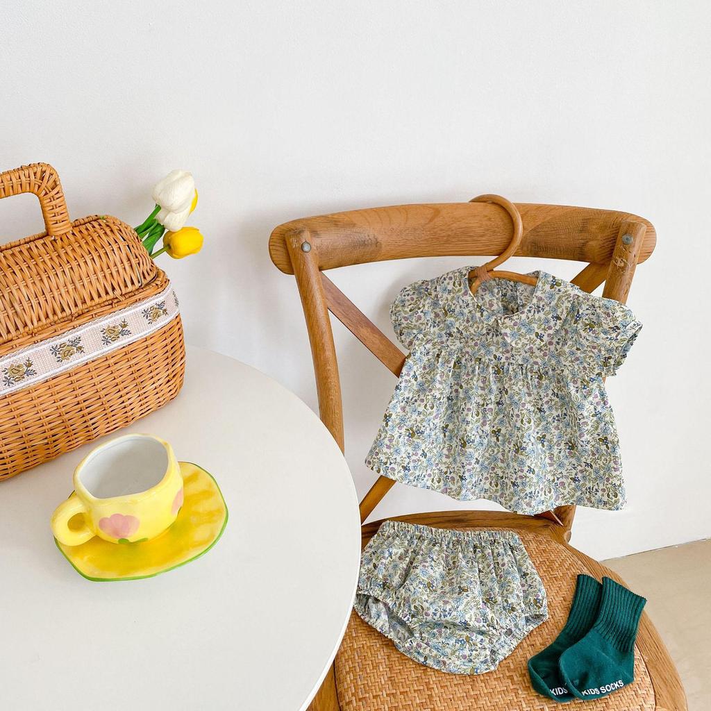 Summer 2025 Baby Girl Orchid Flower Peter Pan Collar Top & Pants Set
