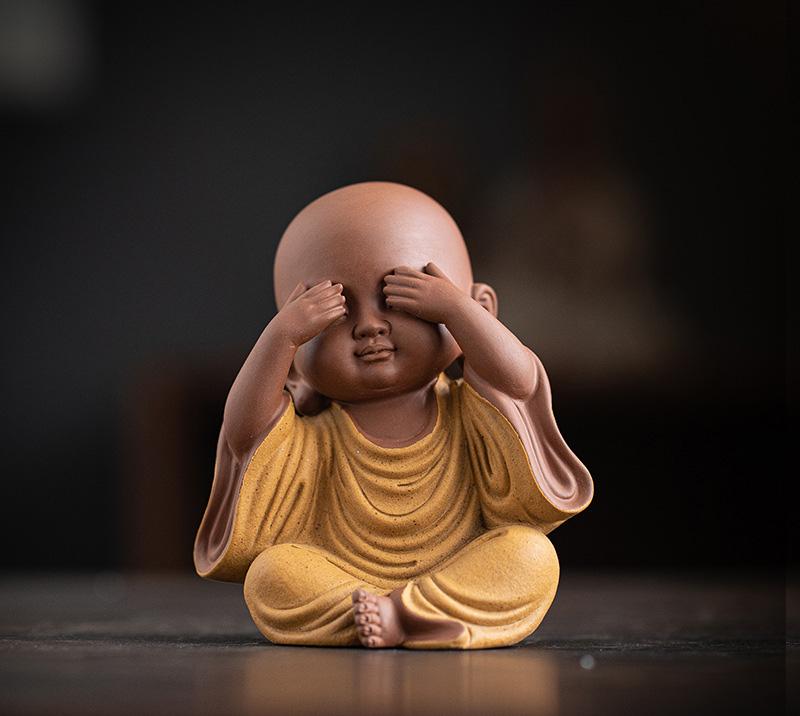 Ceramics Little monk Figurine small statue Creative home room office decorations Chinese specialty ornaments