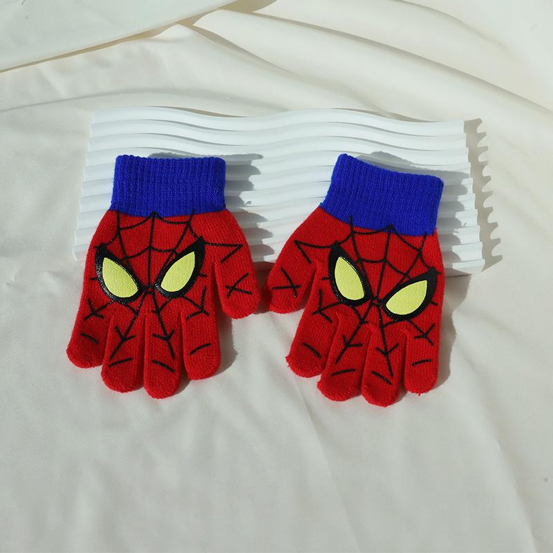 Guanti invernali caldi in maglia a mezze dita Marvel Spider-Man per bambini, guanti a muffola con eroe dei cartoni animati per bambini in età scolare dai 6 ai 12 anni
