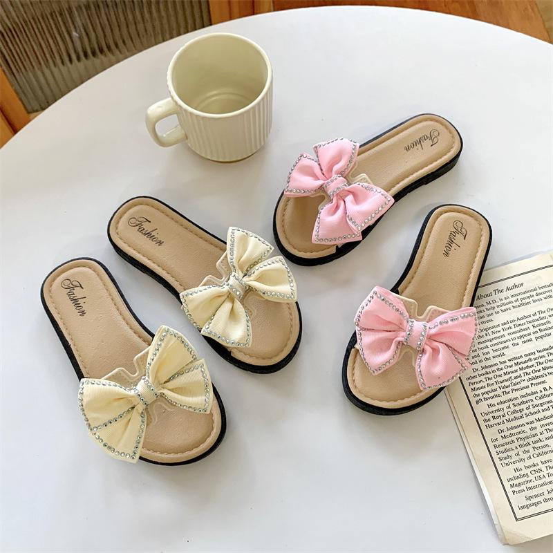 New Bow Flats Open Toe Slide Sandals Non-slip Flip Flops Children Home Slippers Kids Girls Summer Cute Beach Slippers Shoe