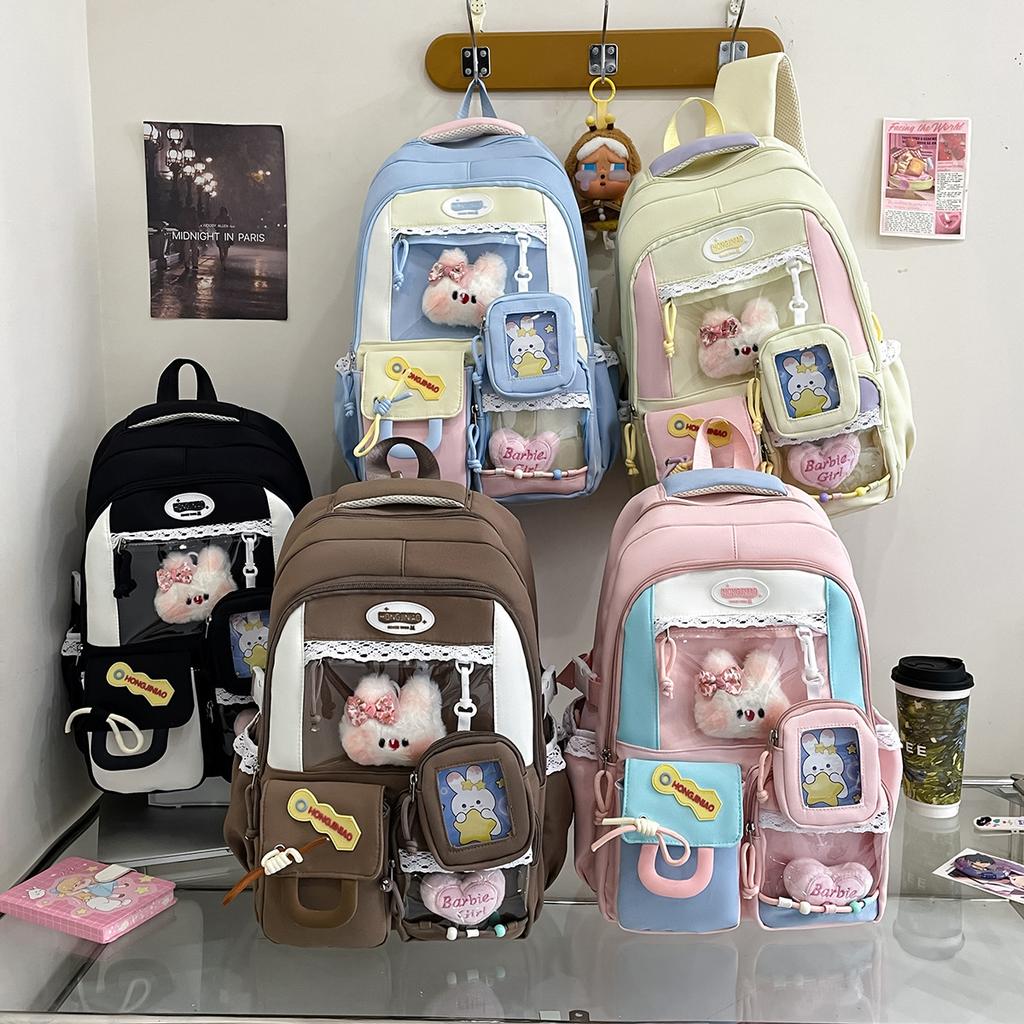 New Japanese High-value Schoolbag Ins Niche Junior High School Student Backpack Female Cute Contrasting Color Large-capacity Backpack