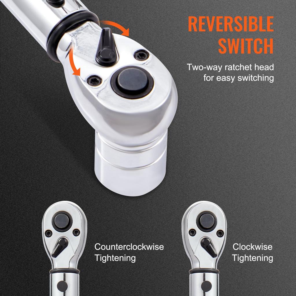 VEVOR Torque Wrench, 3/8-inch Drive Click Torque Wrench 10-80ft.lb/14-110n.m, Dual-Direction Adjustable Torque Wrench Set