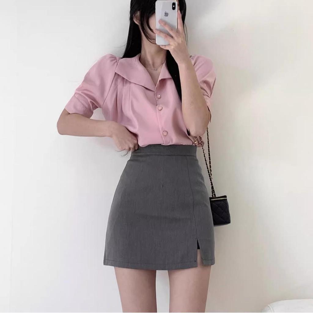 Women's Black High-Waisted Slit Midi A-Line Skirt - Spring/Autumn 2025