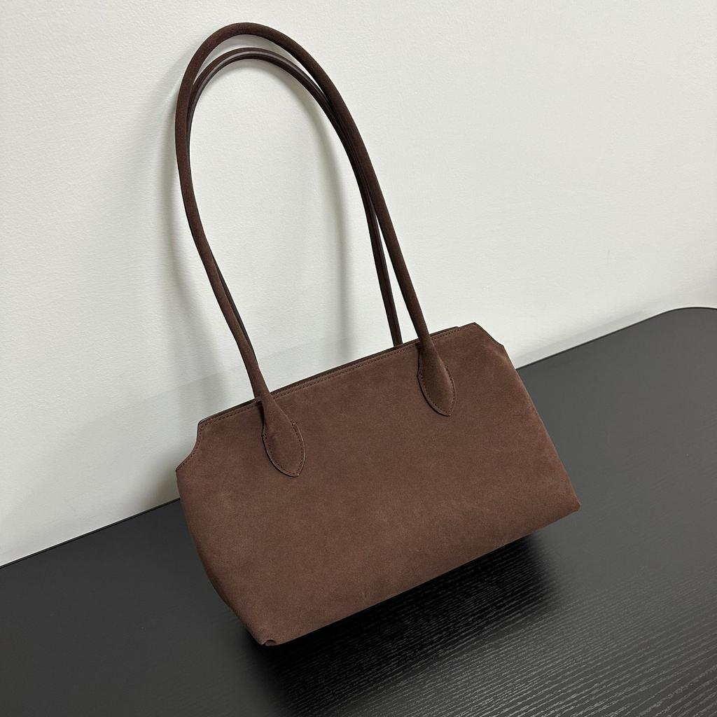 2025 New light luxury minimalist tote bag coffee retro suede commuter versatile shoulder underarm bag handbag women