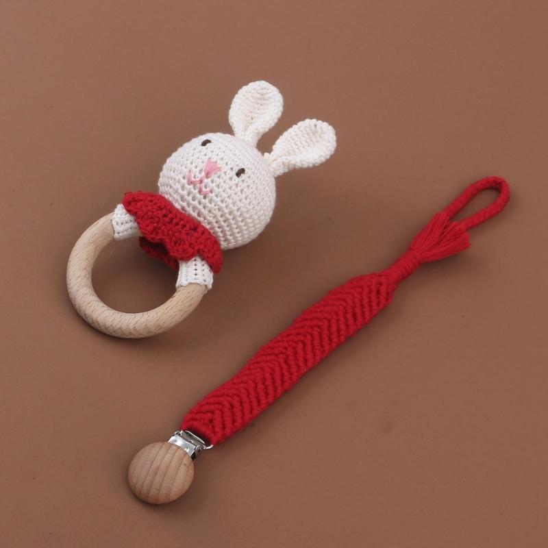 Pacifier Holder Teething Toy Set for Infant for Play Cartoon Crochet Cute Shower Gift Newborn Gift Nursing Pendant Toy