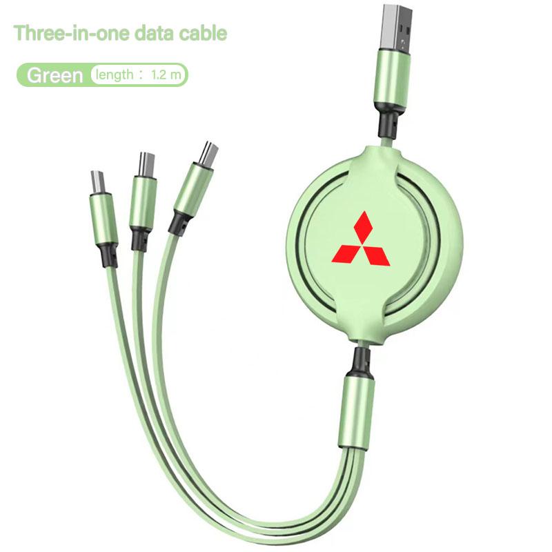 uldf10 Car Charger Head 3 In 1 Charging Data Cable USB Type-C Auto Accessorie For Mitsubishi Eclipse Lancer Outlander ASX Colt I200 Ex