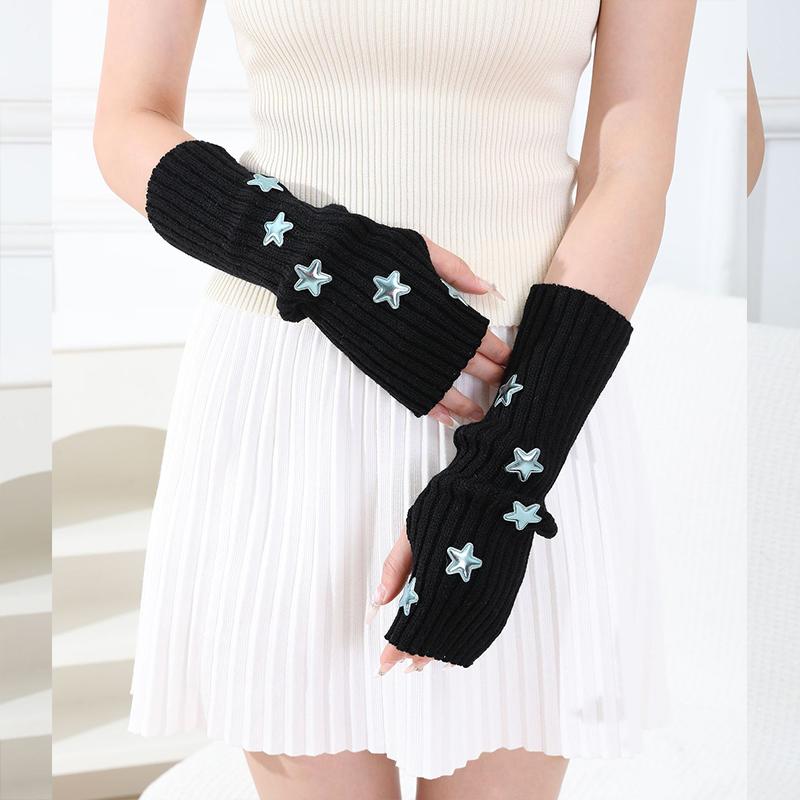 New Autumn Winter Knitted Warm Arm Cover Star Gloves Women Pile Exposed Finger Y2k Sleeve Sweet Keep Warm Sleeve Cover