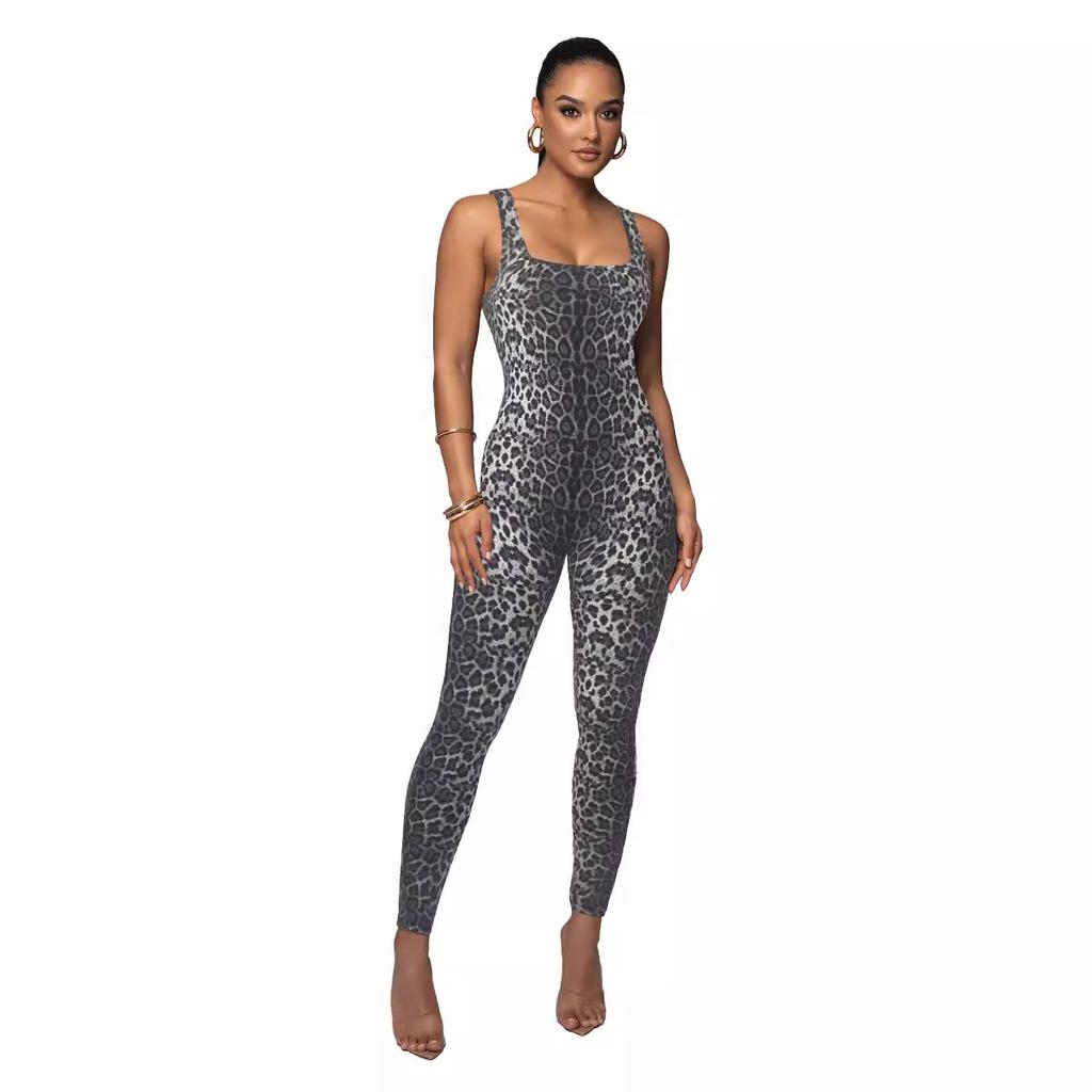 Dame Ermeløs Vest Onesie Trådet Firkantet Hals Hofte Løft Slank Sexy Jumpsuit