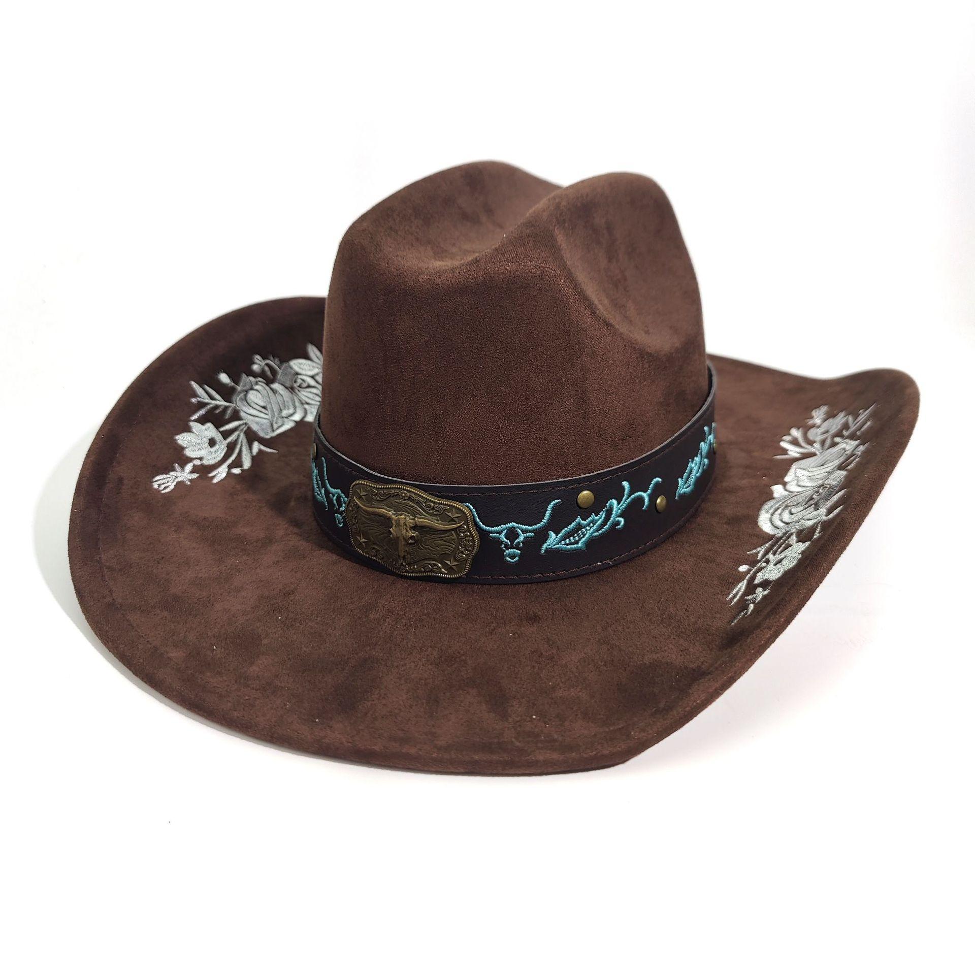 

Bull Head Accessories Top Hat Men S And Women S Big Edge Jazz Hat European And American Travel Riding Hat Western Cowboy Hat M（56-58cm） темно-коричневого кольору