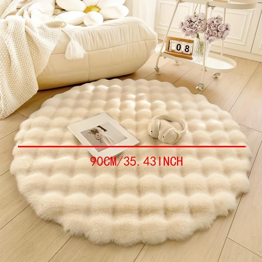 1pc Bubble Fleece Fabric Round Simple Solid Color Premium Soft Fluffy Easy To Clean Furry Warm Cute Indoor Decorative Carpet Suitable