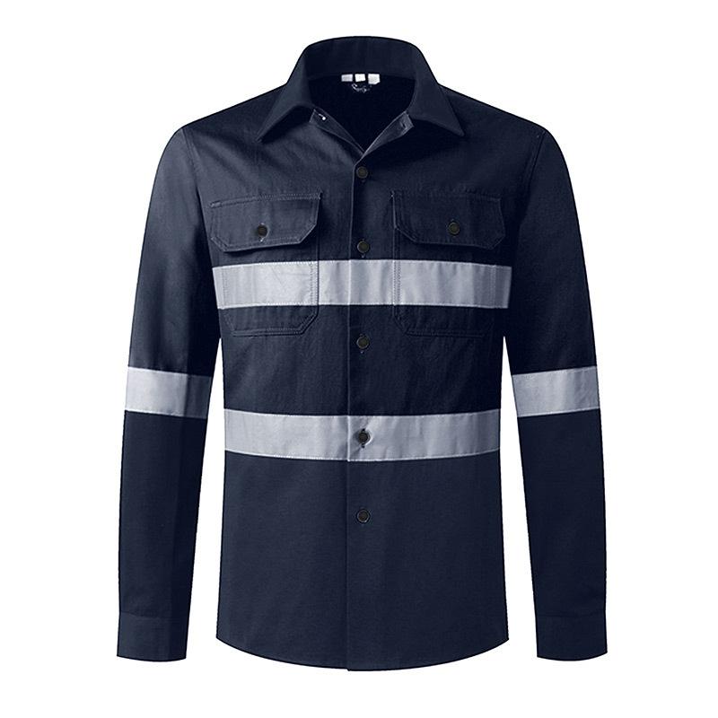 100% Cotton Reflective Safety Shirt For Constrcution Men Workwear High Visibility Work Shirt with Reflective Tape Safety Clothes S