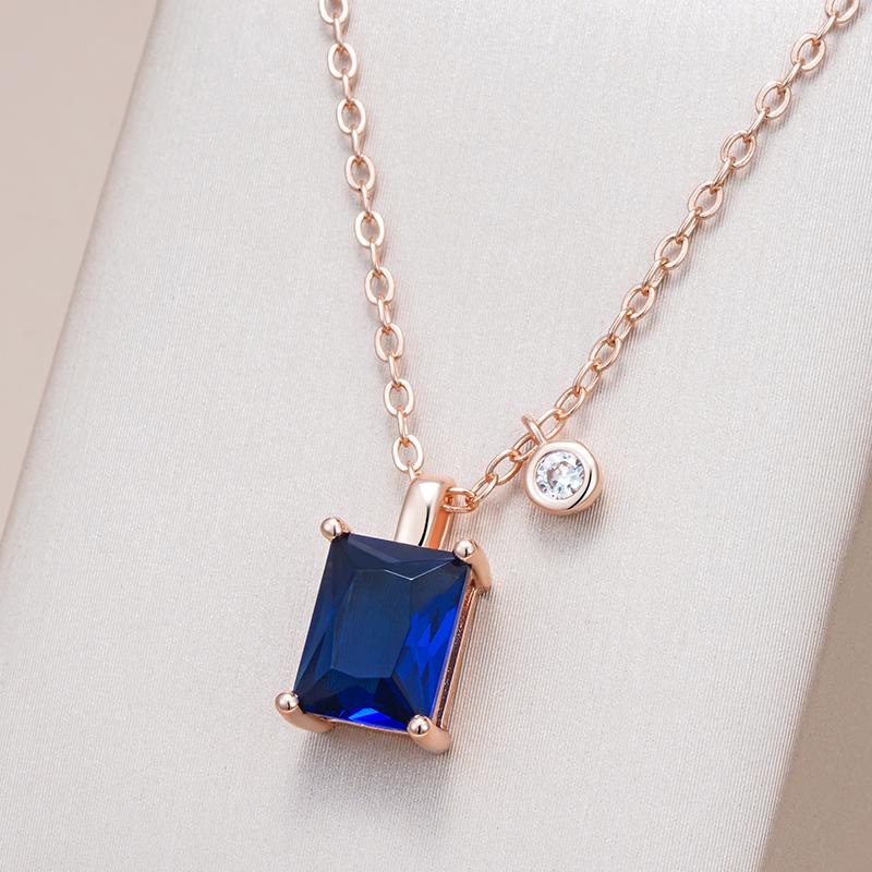 Square Blue Stone Pendant Necklace For Women Trendy  Rose Gold Color Natural Zircon Pendant Daily Fine Jewelry