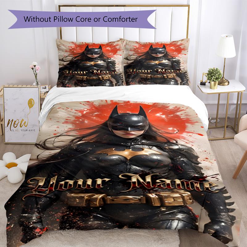 Batman Batwoman Customized Name Custom Bedding Suitable for Study Room Wrinkle Resistant Home Decor Birthday Christmas GiftSpiritual Gift