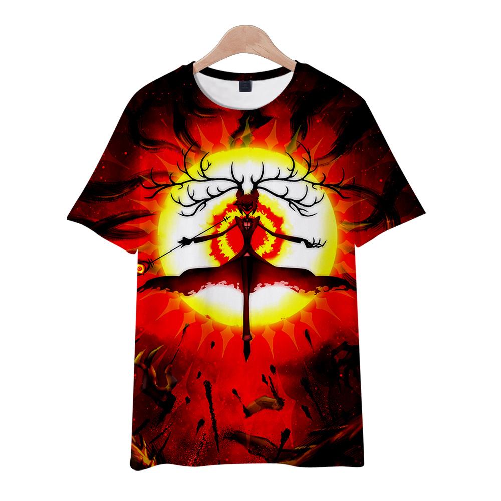 Hazbin Hotel Anime Damen Herren T-Shirts Grafikshirt Cartoon bedruckt O-Ausschnitt Übergroße kurze Ärmel Mode Herrenbekleidung Streetwear