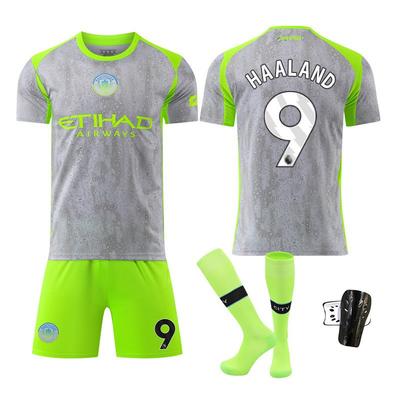 A2526 Manchester City Duo Fluorescent Green No. 9 Harland Jersey 47 Foden 7 Malmus Children's Football