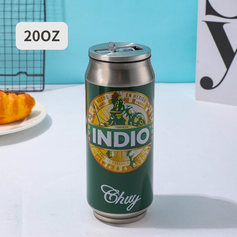 1 pc 500ML Thermos with Straw 304 Stainless Steel Beer Bottle Cola Can Termos Para Cafe Beer Cold Keeper Home Kitchen Drinkware