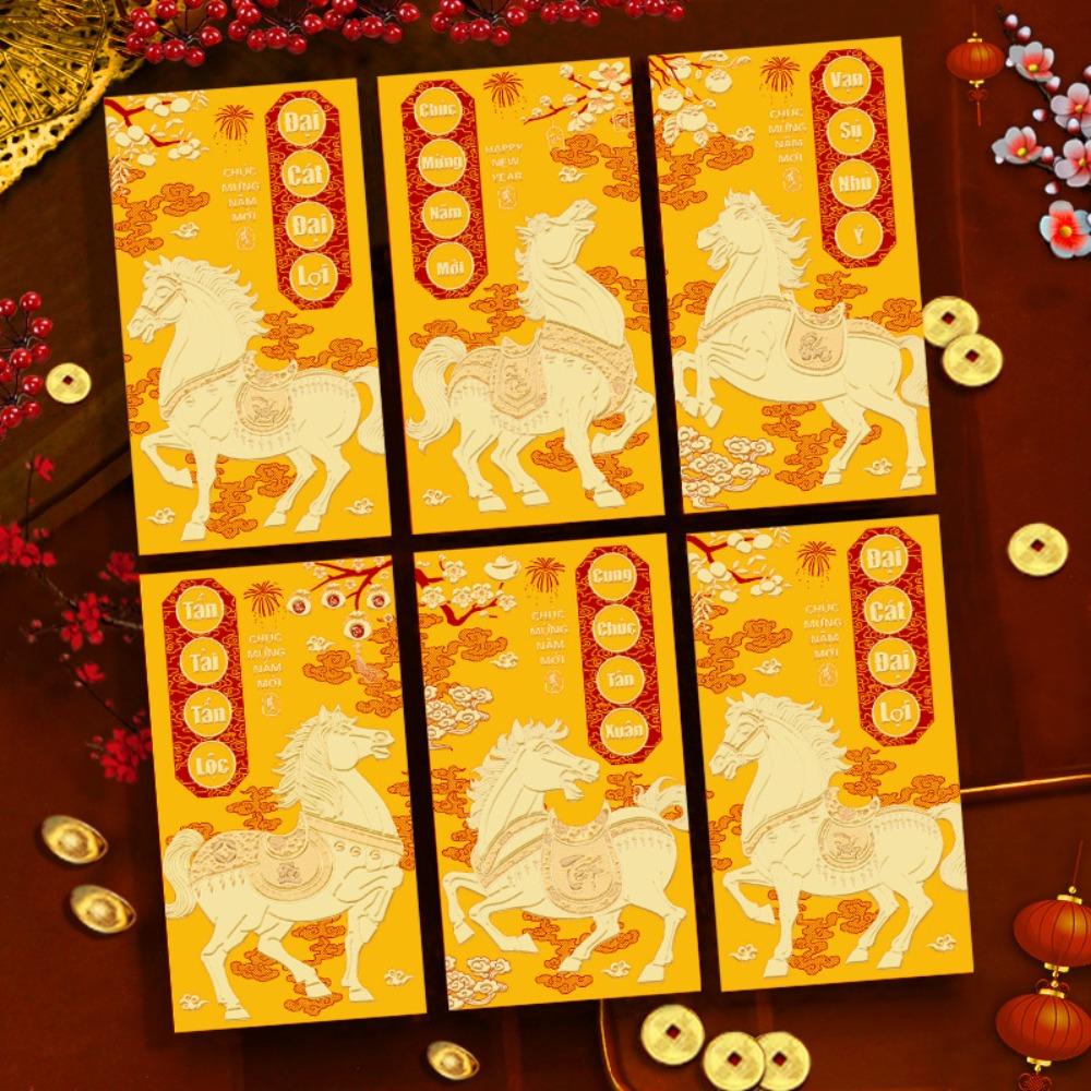 6 Stück 2026 Jahr des Pferdes Vietnamesische rote Umschläge Chinesischer Stil Cartoon Rote Päckchen Geburtstagsgeschenk