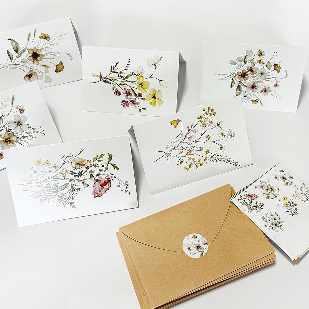 Floral Thank You Card Set (6pcs) - Blank Greeting Cards with Envelopes & Stickers Birthday Gift