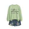 Womens Oversized Round Neck Long Sleeve Cotton Blend Casual Sweatshirt With Print - Loose Fit Comfort Top