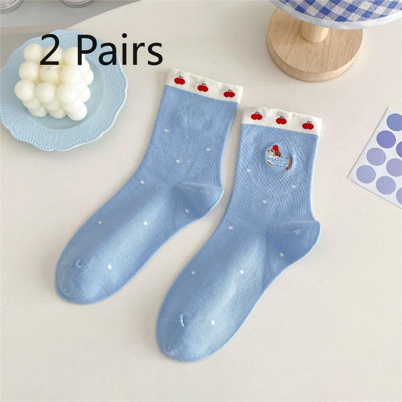 2 Pairs of Autumn Socks - Short Socks for Children, Trendy and Versatile, Cute Sausage-shaped Dog, Sweet Student Cotton Socks, Long Socks