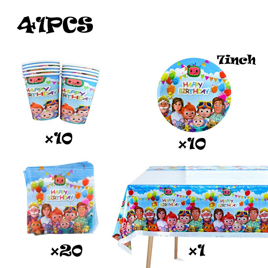 Cocomelon Party Decoration Tableware Set Birthday Party Supplies Favors Gifts Tablecloth Napkins Plates Cups Gift Bags