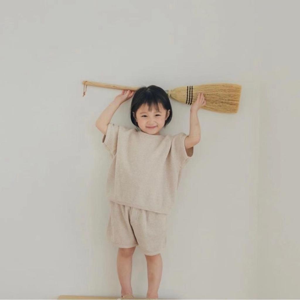 Boys and Girls Short Sleeve Set Waffle Baby Home and Outdoor Versatile 2-piece Set