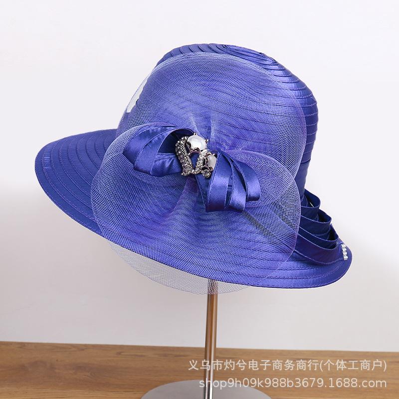 New flower mesh gauze hat women's spring and summer face covering sunscreen basin hat British retro sunshade elegant bow bucket hat