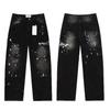 Jeans Graffiti Ink Splash Vintage Distressed Wash Loose Trendy Casual Straight Legs Male