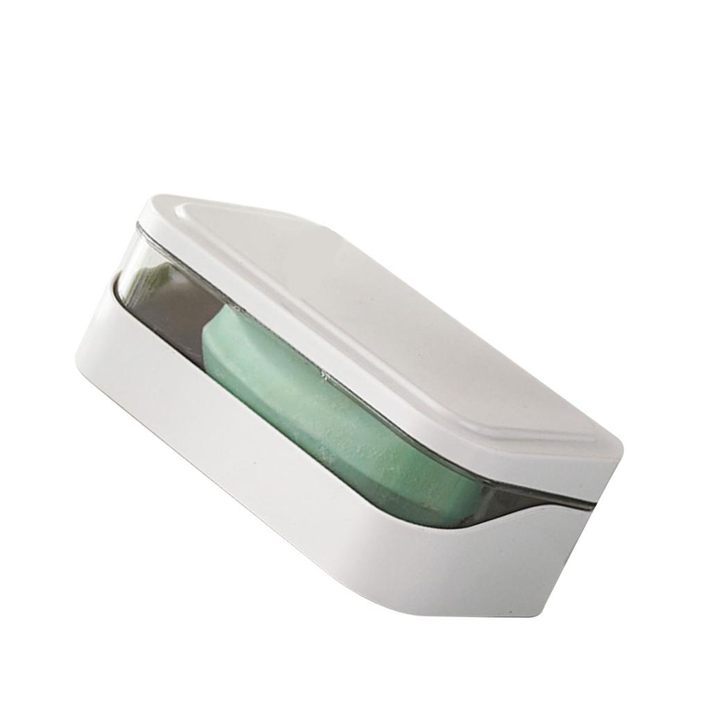 Seifenschale PP Abnehmbarer Abtropfer Tragbarer Seifenhalter Behälter mit Deckel für Küche Bad Reise Weiß