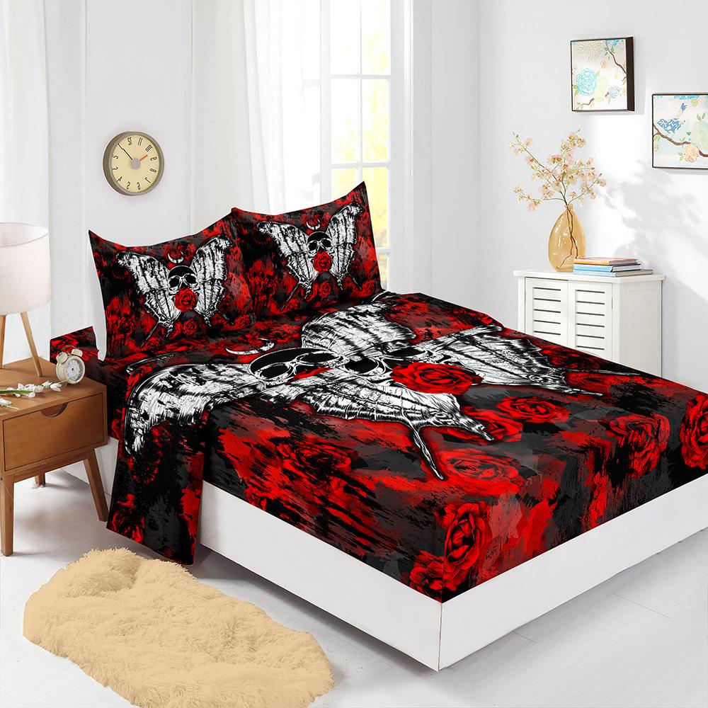 Four-Piece Mattress Digital Printing Mattress Protective Cover Bedding Skull Kit