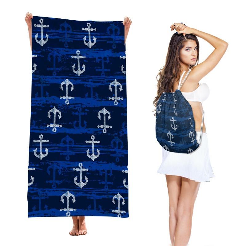 Two-in-one Beach Towel One-piece Bag, Foldable Beach Towel Storage Backpack, Ultra-fine Fiber Printed Beach Towel
