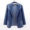 Women's Spring Autumn Lapel Denim Blazer, Slim Fit One Button Solid Color Long Sleeve Casual Outerwear