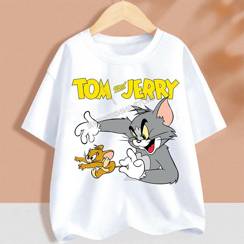 T-shirt for Children Cartoon Partern Tee Top Round Collar Clothing Black White